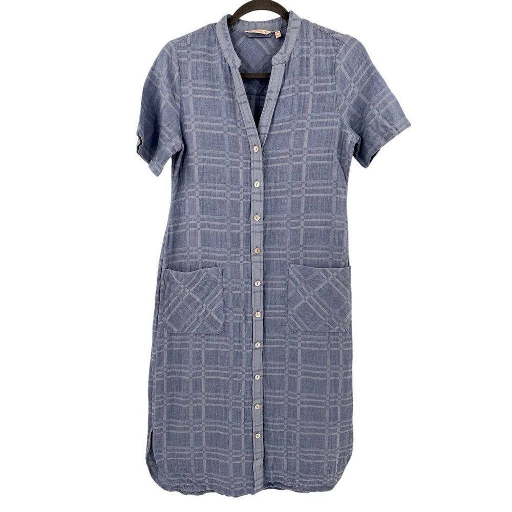 SOFT SURROUNDINGS Women's Blue Plaid Chambray Blend S/S Shirt Dress Petite XS